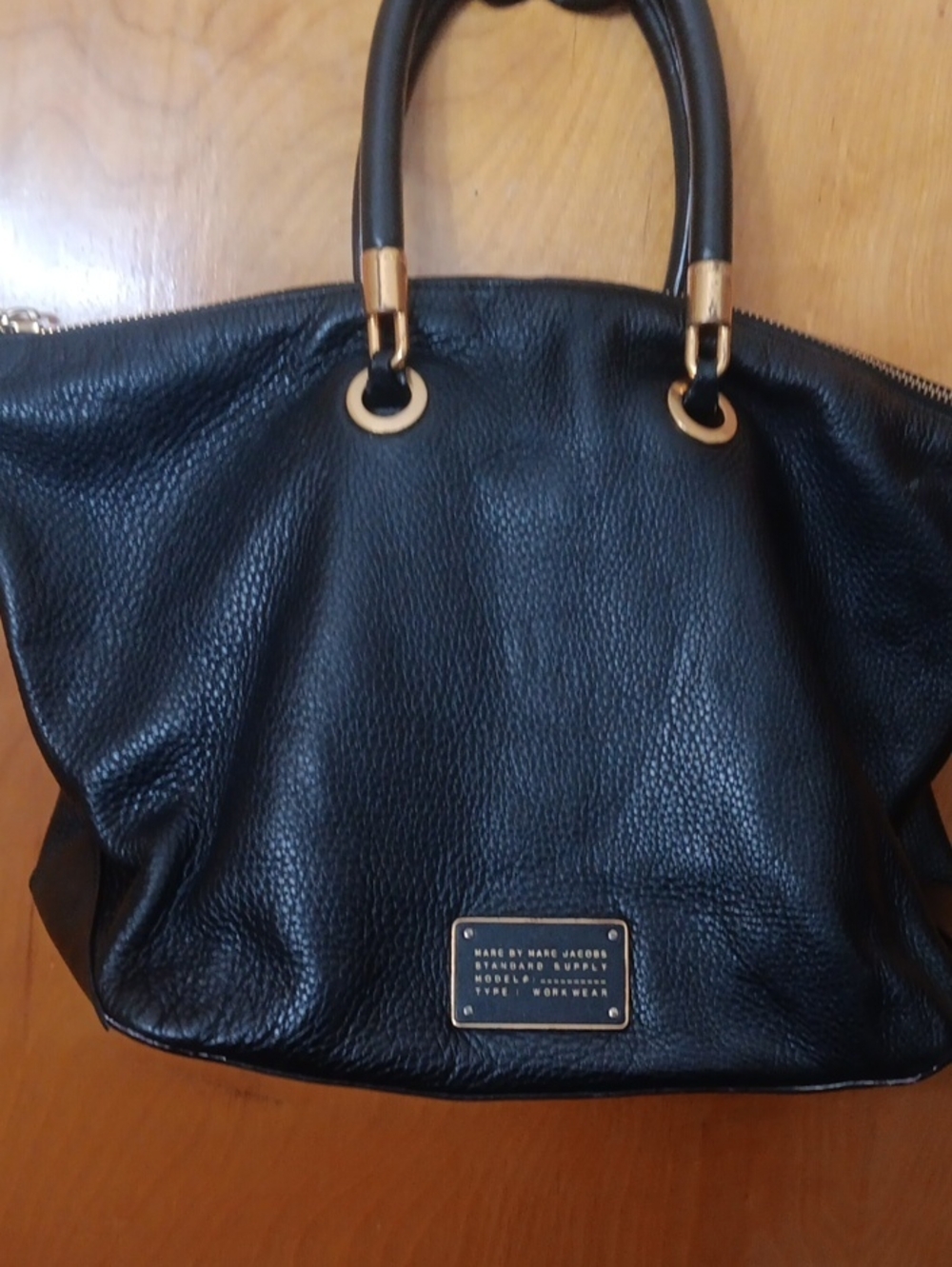 Marc by Marc Jacobs Black Pebbled Leather Tote with Gold Accents
